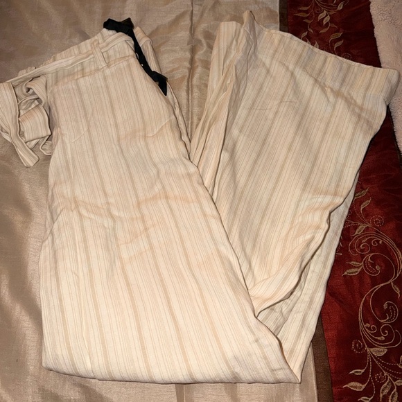 Pants - Linen striped wide leg pants